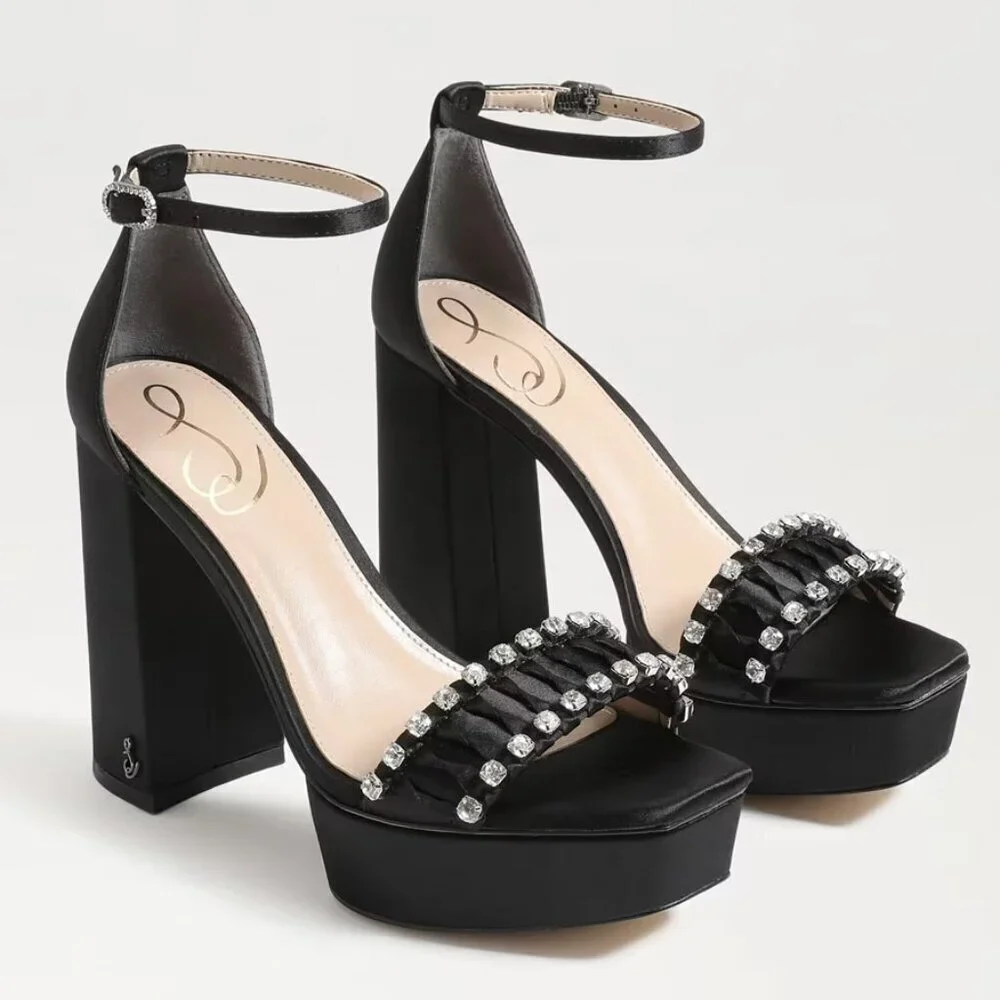 NEW Sam Edelman Ninette Black Satin Platform Heels Size 8.5